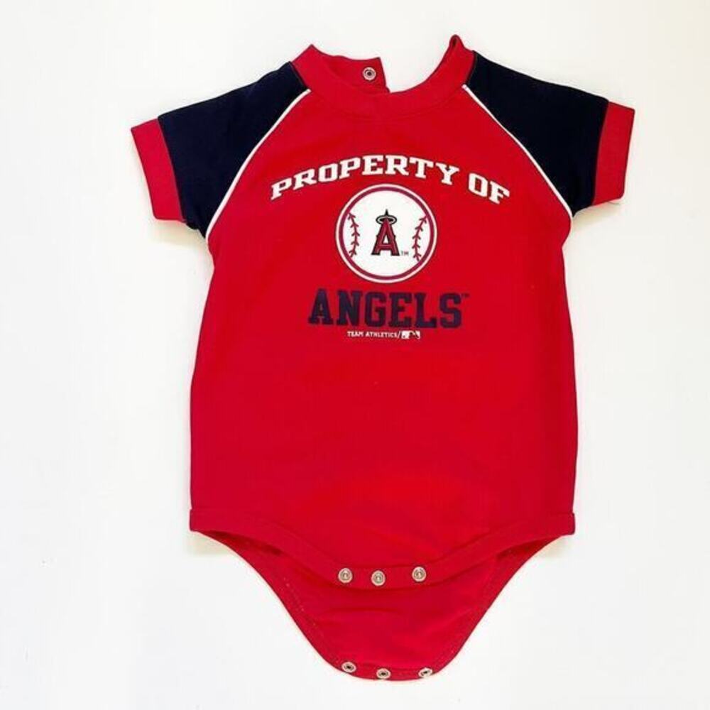 MLB‎ Los Angeles Angels Property of Romper Onsie Sz 3/6 Mo Unisex Red Blue